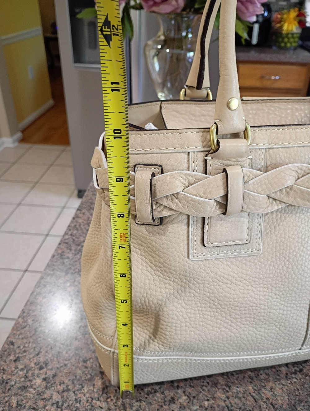 Coach Hamton Briaded Pebbled Leather Satchel Bag in Chalk - Picture 15 of 16